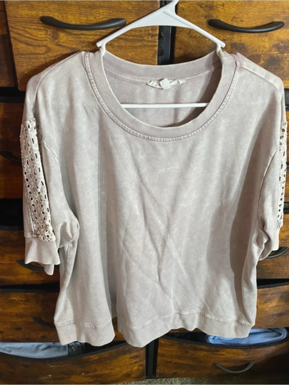 Jane and Delancey Crochet Sleeve Pullover - Light Taupe